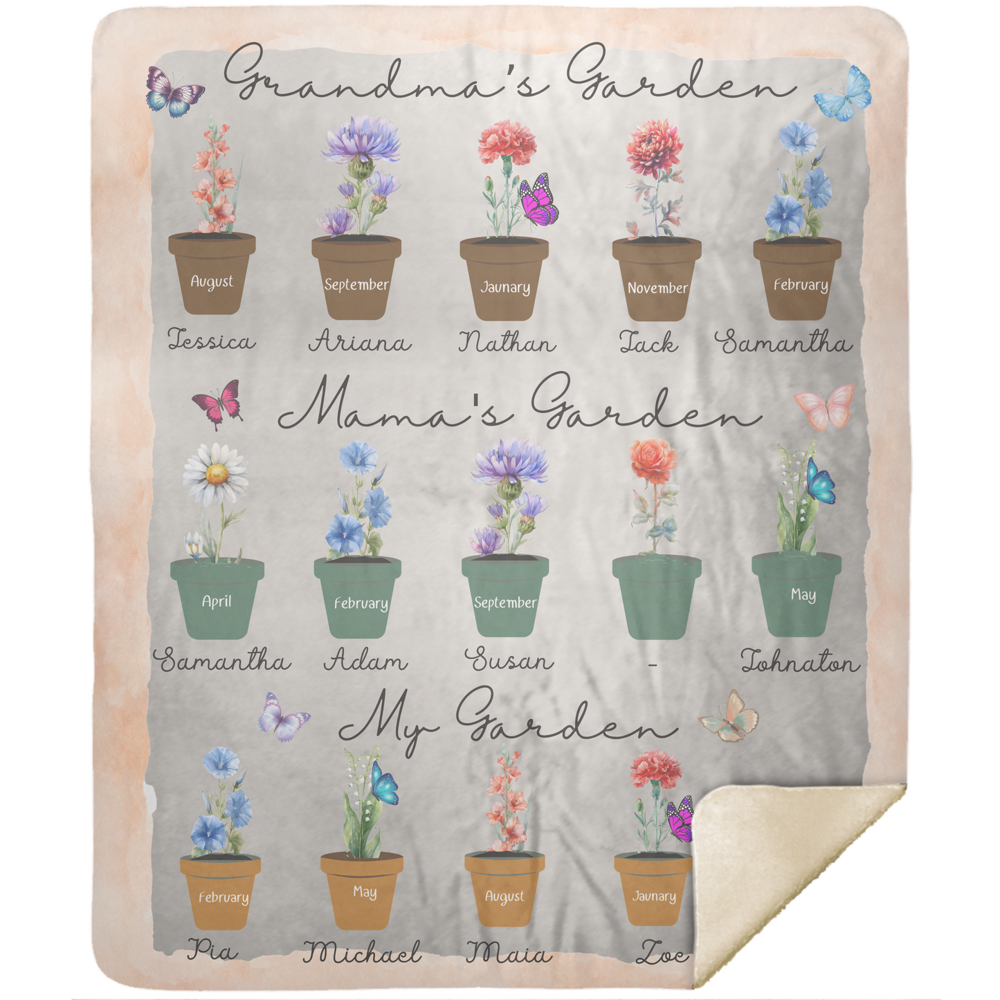 3 Generation Birth Flowers Garden | Blanket