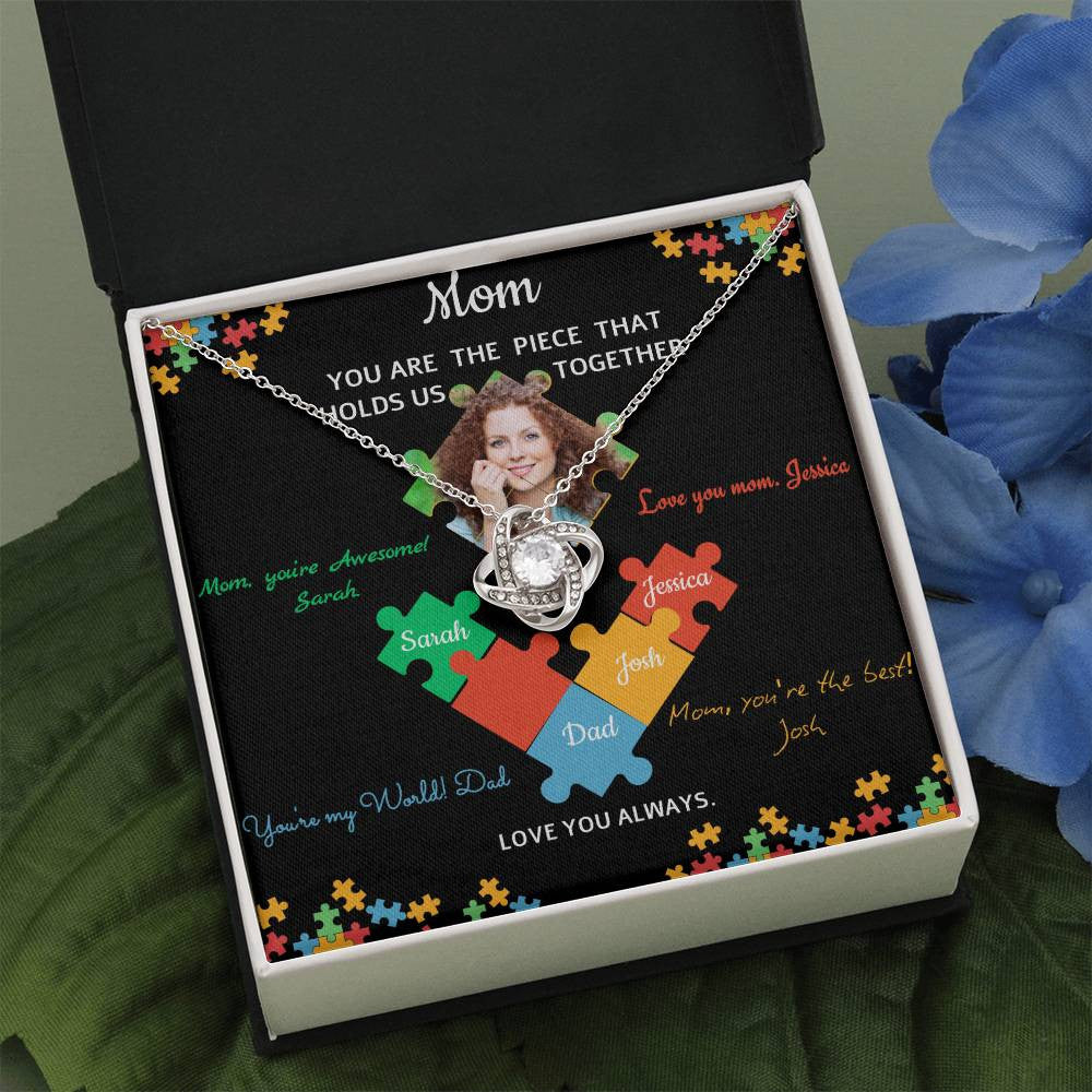 Personalized Name and Photo | Mom Puzzle Piece | Love Knot Necklace | 2 Style | with and without Signature