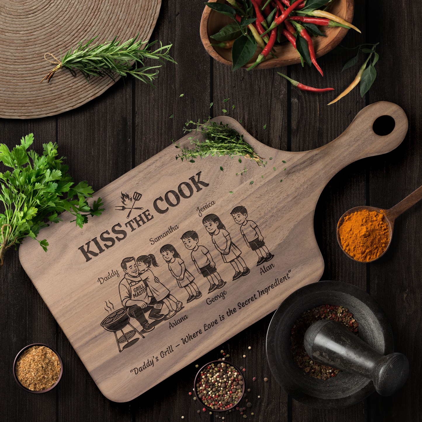 Kiss The Cook | Father's Day Gift | Hardwood Paddle Cutting Board