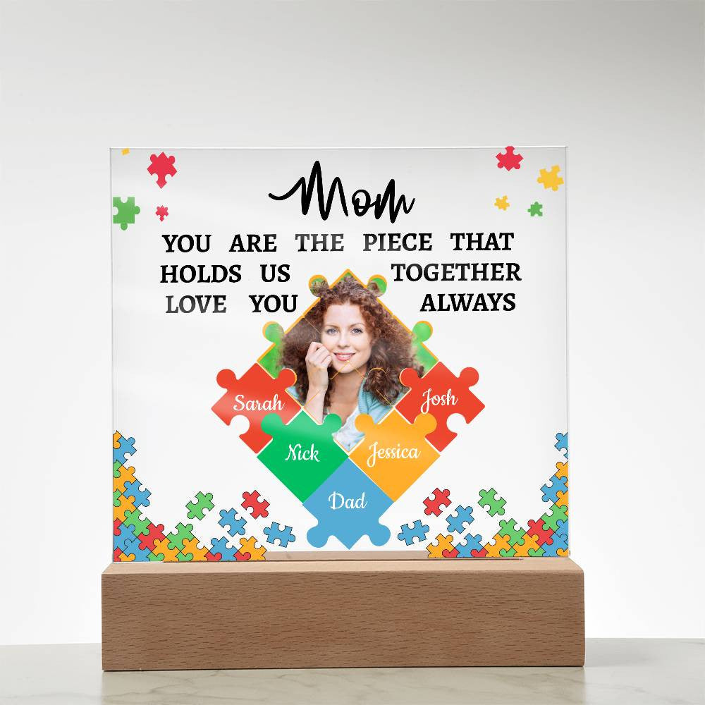 Personalized Name and Photo | Mom's Family Puzzle | Acrylic Square Plaque Night Light