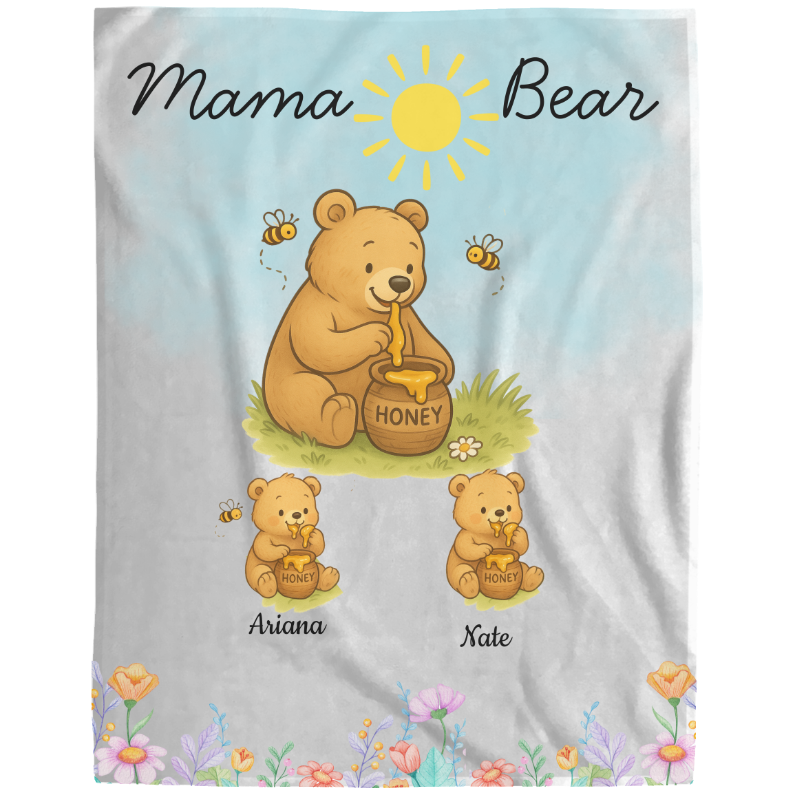 Personalized Mama Bear Sunny Meadow | Blanket | Up To 6 Child's Name | Great for Mother's Day, Birthday, Anniversary