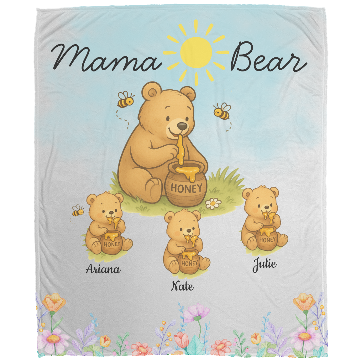 Personalized Mama Bear Sunny Meadow | Blanket | Up To 6 Child's Name | Great for Mother's Day, Birthday, Anniversary