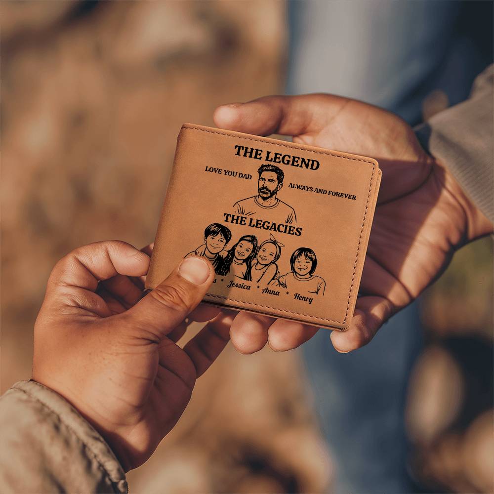 Personalized family Photo | The Legend | The Legacies |Dad's Leather Wallet