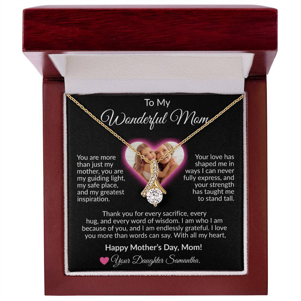 Personalized Photo and Name | To My Wonderful Mom | Alluring Beauty Necklace (Yellow & White Gold Variants)