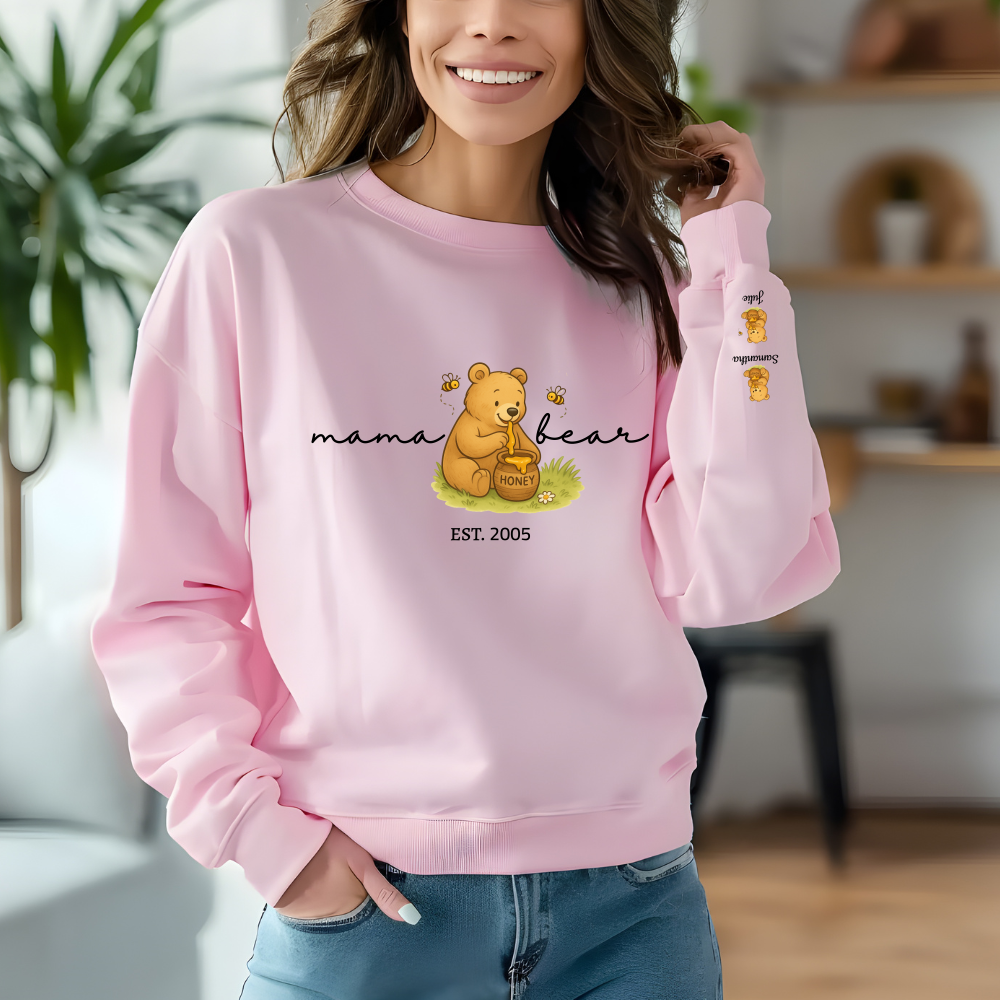 Custom Mama Bear |Sweatshirt | Personalized Est with Kids Name on Sleeve | Perfect for Mother's Day