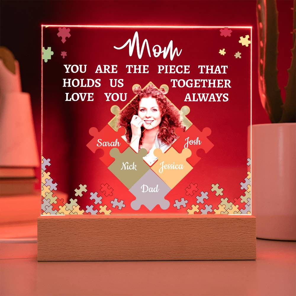 Personalized Name and Photo | Mom's Family Puzzle | Acrylic Square Plaque Night Light