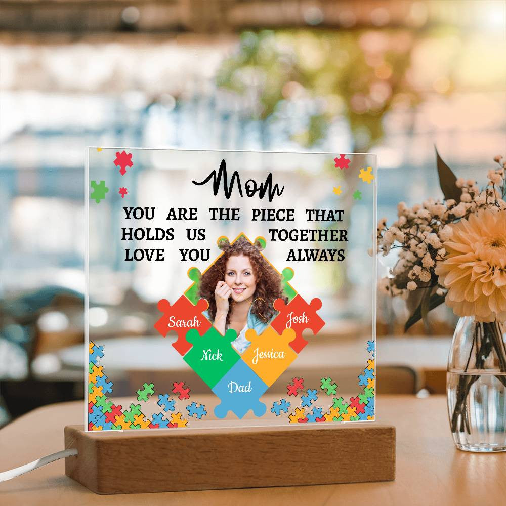 Personalized Name and Photo | Mom's Family Puzzle | Acrylic Square Plaque Night Light