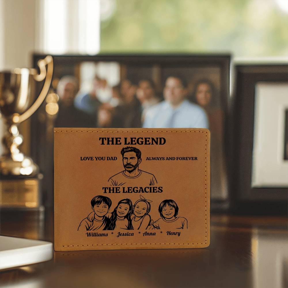 Personalized family Photo | The Legend | The Legacies |Dad's Leather Wallet