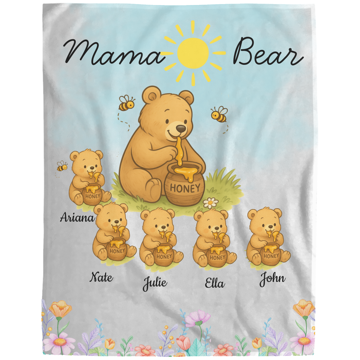 Personalized Mama Bear Sunny Meadow | Blanket | Up To 6 Child's Name | Great for Mother's Day, Birthday, Anniversary
