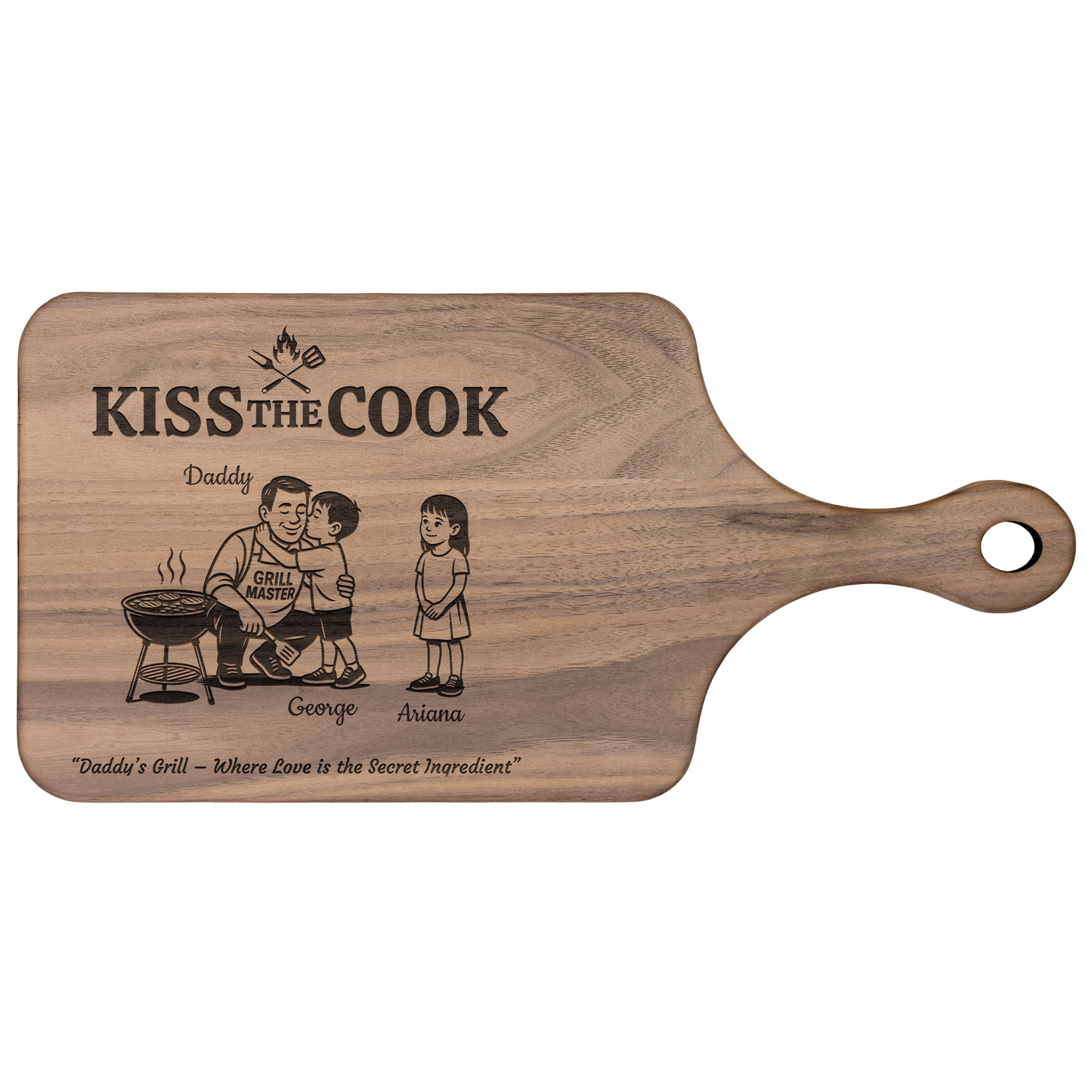 Kiss The Cook | Father's Day Gift | Hardwood Paddle Cutting Board