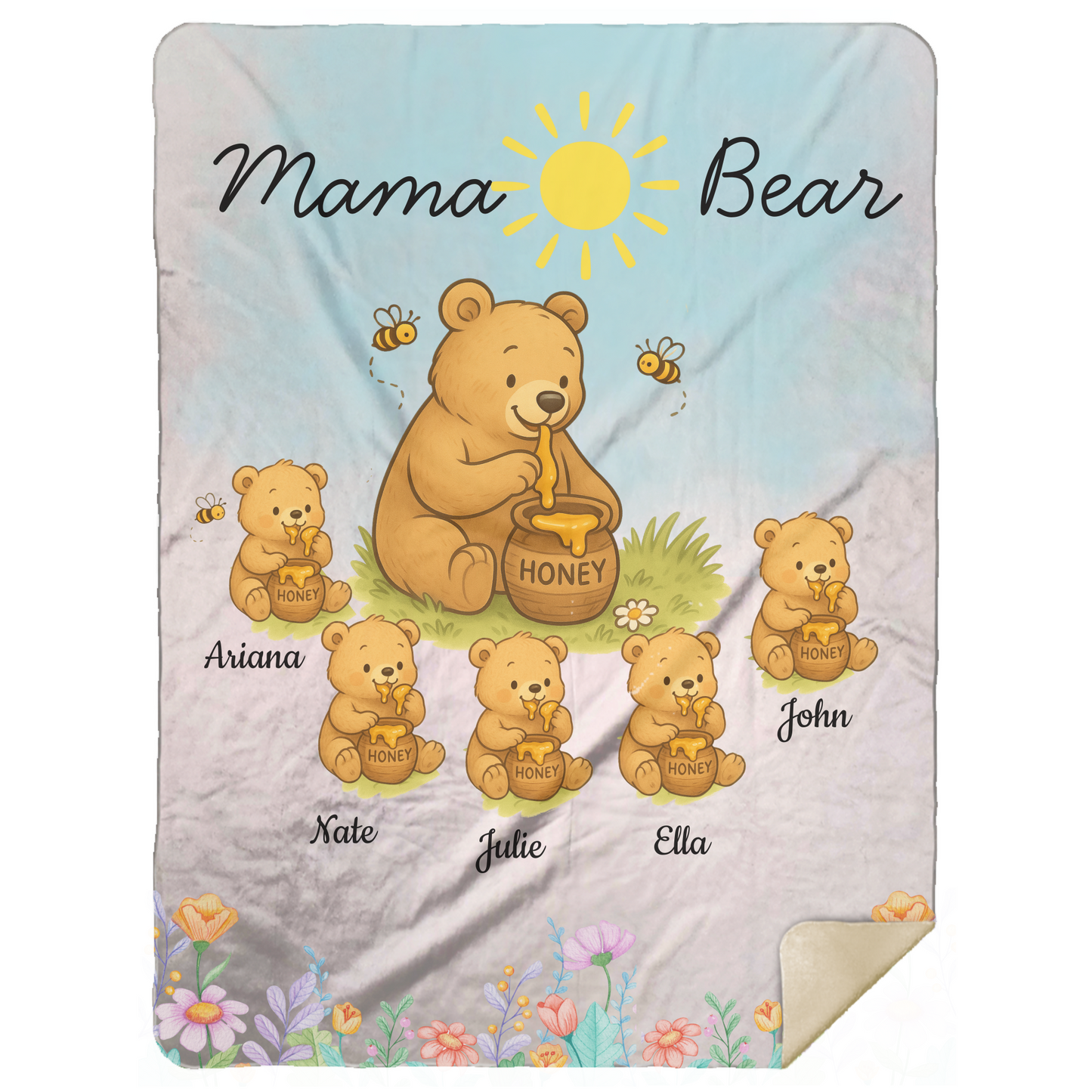 Personalized Mama Bear Sunny Meadow | Blanket | Up To 6 Child's Name | Great for Mother's Day, Birthday, Anniversary