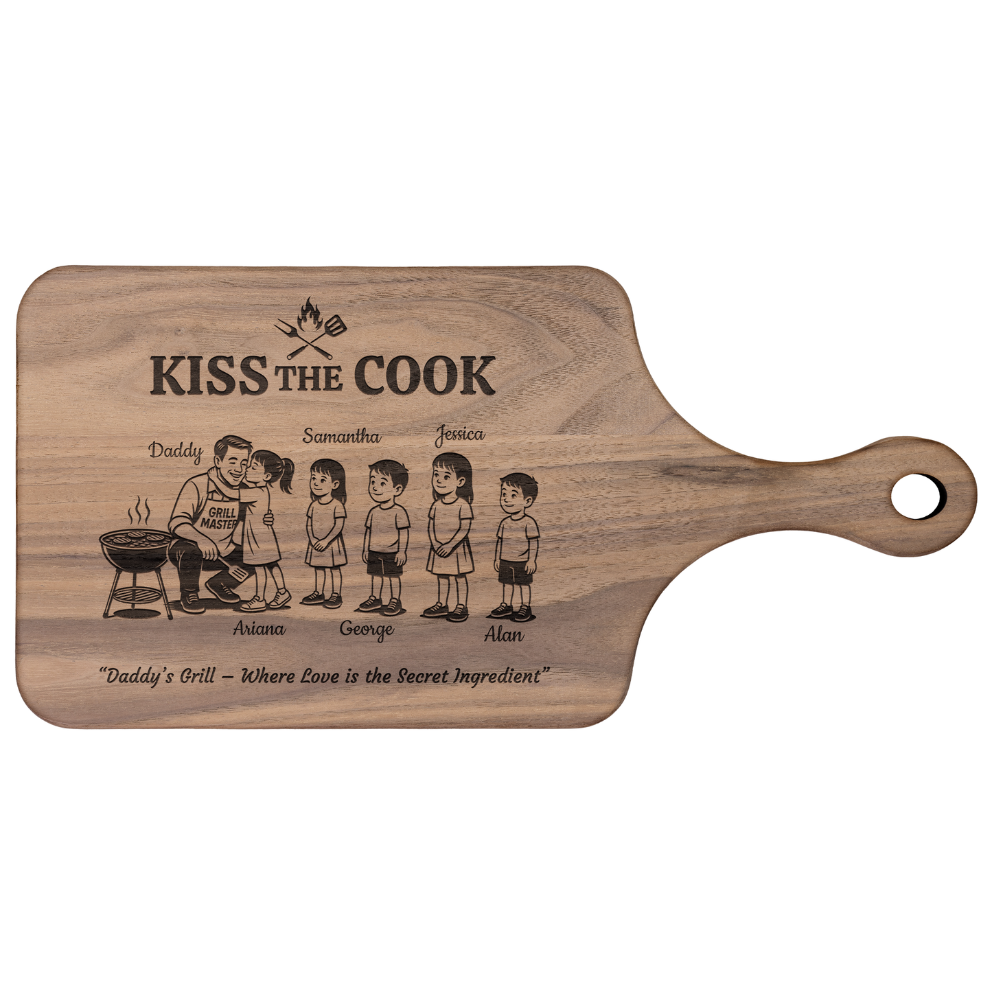 Kiss The Cook | Father's Day Gift | Hardwood Paddle Cutting Board