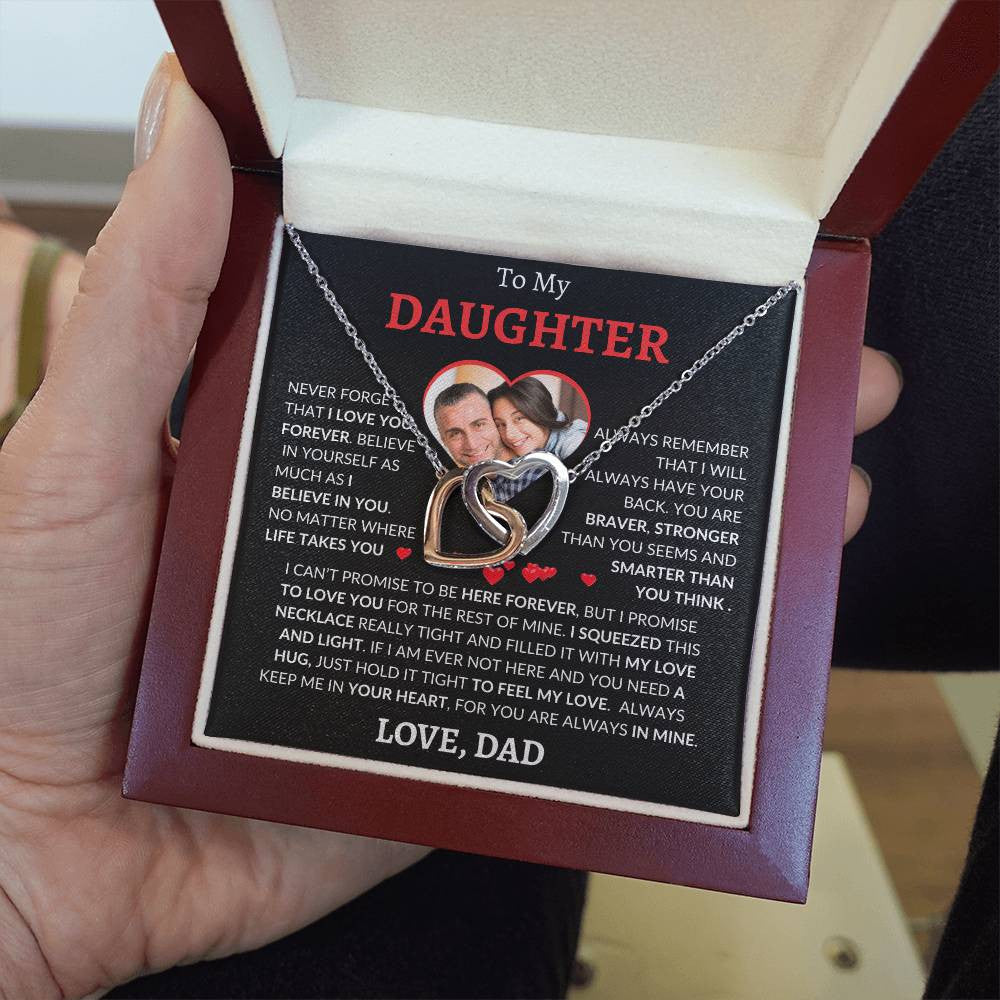 Personalized Photo and Name | To My Daughter | Interlocking Hearts Necklace (Yellow & White Gold Variants)
