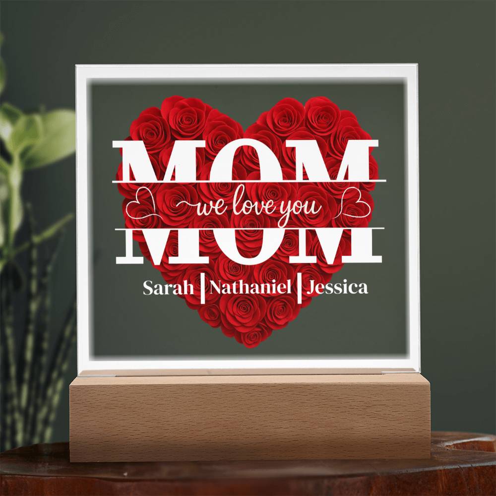Mom | Personalized Heart Shape Rose | Acrylic Square Plaque
