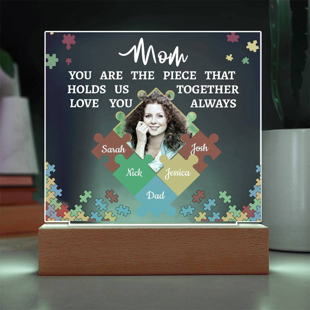 Personalized Name and Photo | Mom's Family Puzzle | Acrylic Square Plaque Night Light
