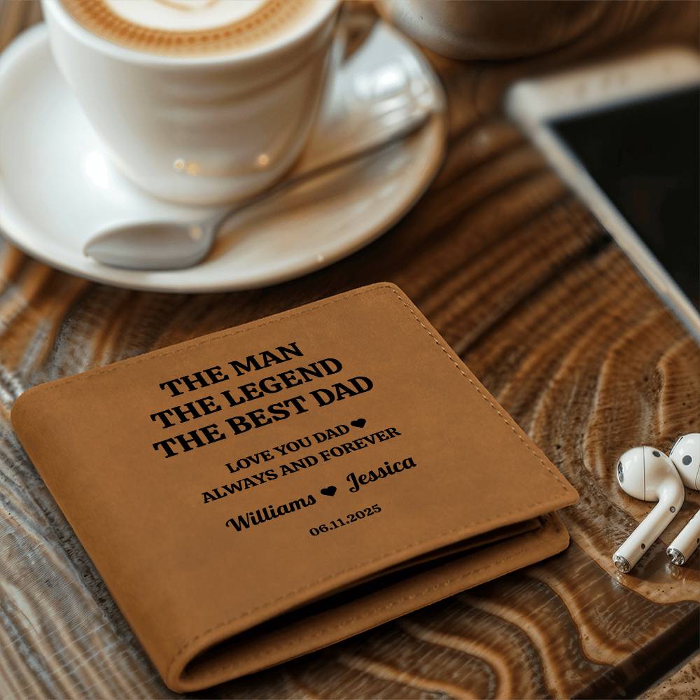 The Man, The Legend, The Best Dad | Personalized Kids Names | Leather Wallet | Great Father's Day Gift
