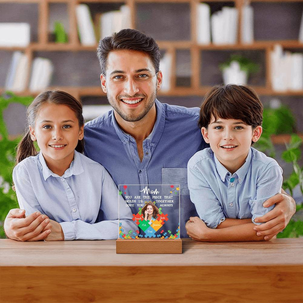 Personalized Name and Photo | Mom's Family Puzzle | Acrylic Square Plaque Night Light