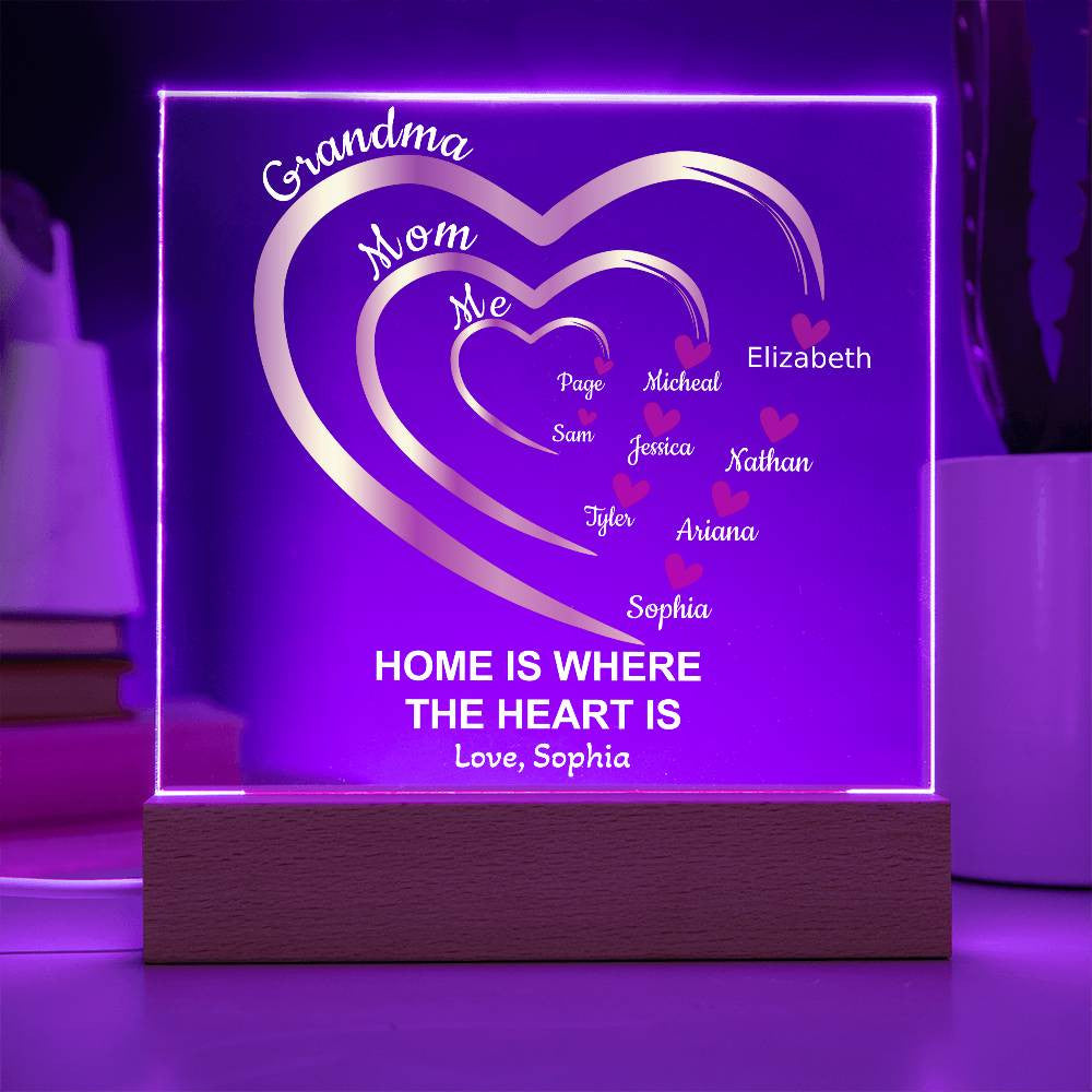 Mom-Grandma Generation Hearts | Personalized Names | Acrylic Square Plaque