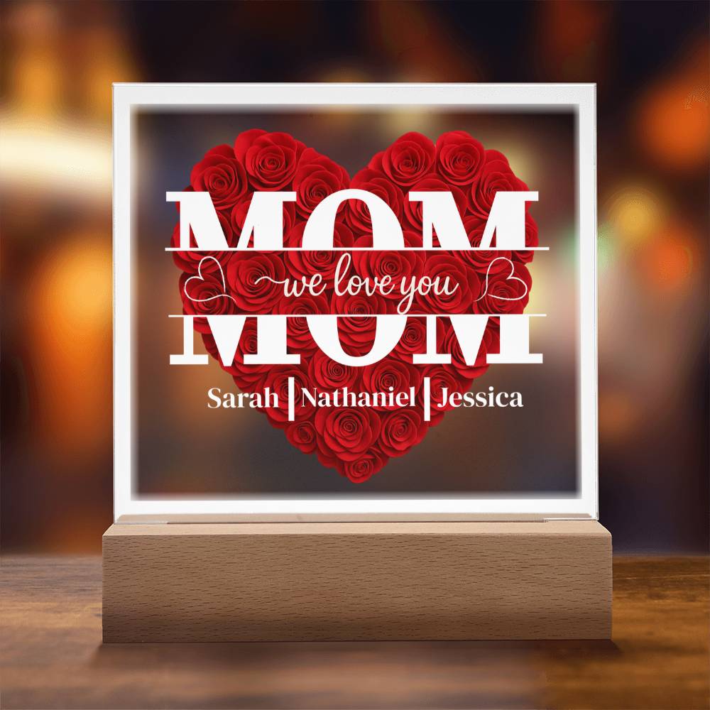 Mom | Personalized Heart Shape Rose | Acrylic Square Plaque