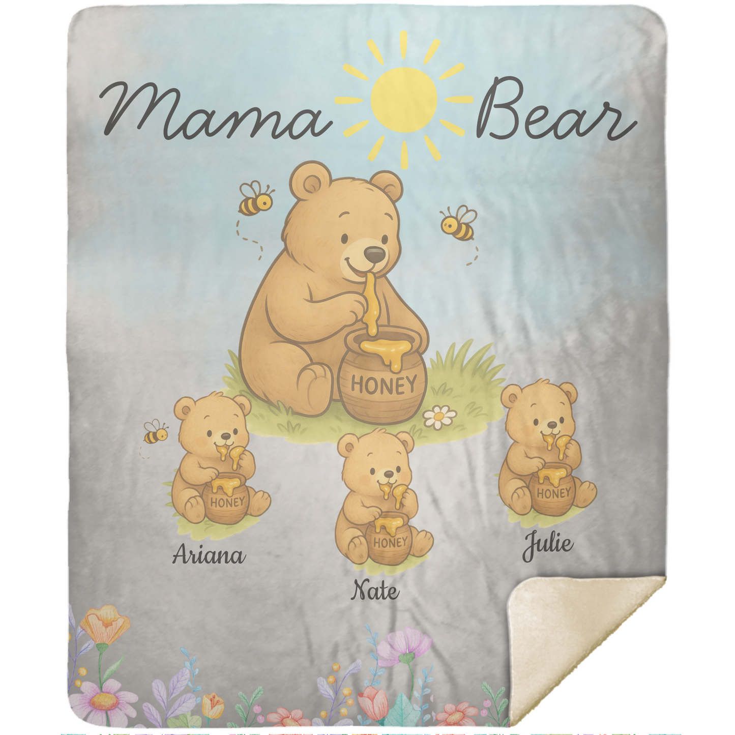 Personalized Mama Bear Sunny Meadow | Blanket | Up To 6 Child's Name | Great for Mother's Day, Birthday, Anniversary