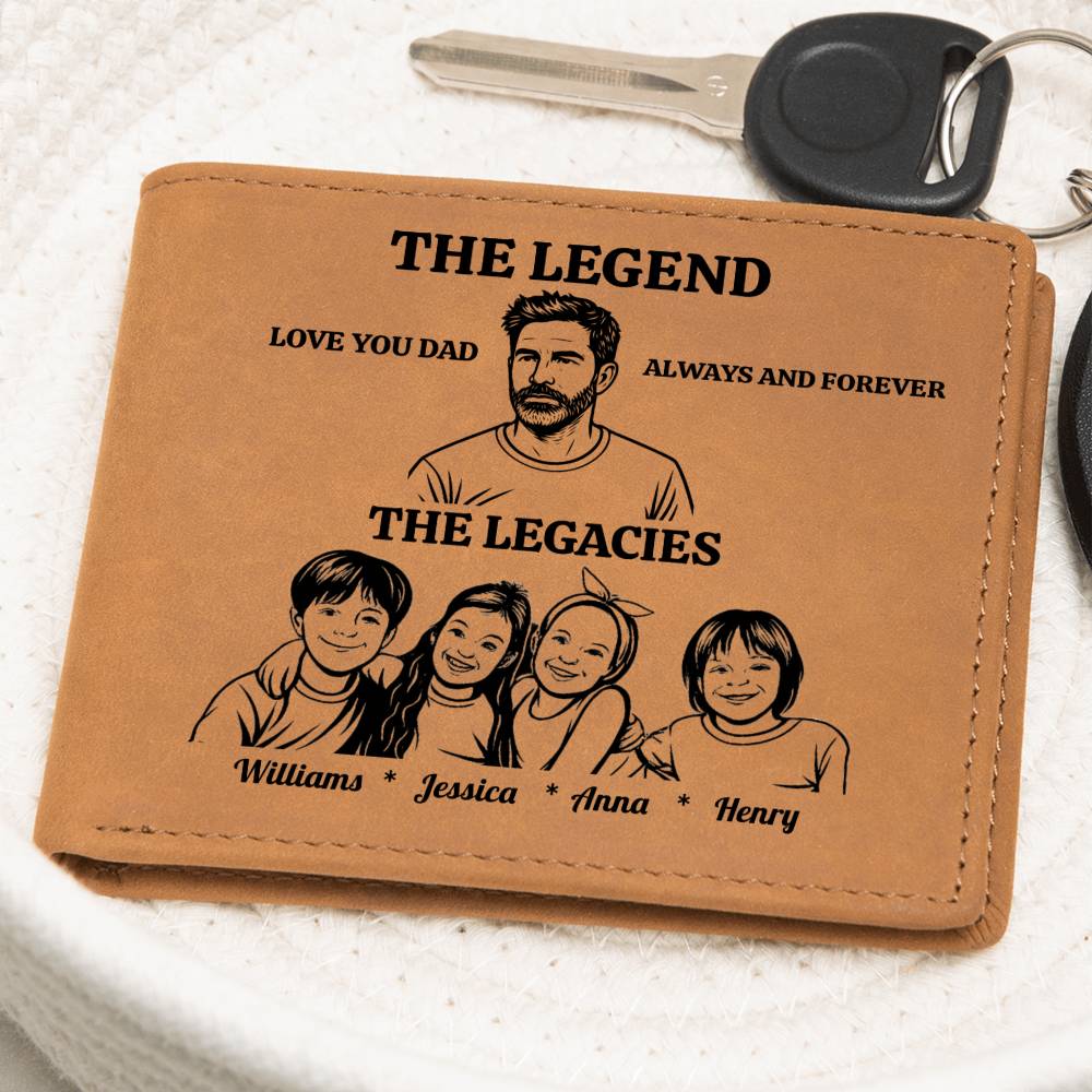 Personalized family Photo | The Legend | The Legacies |Dad's Leather Wallet