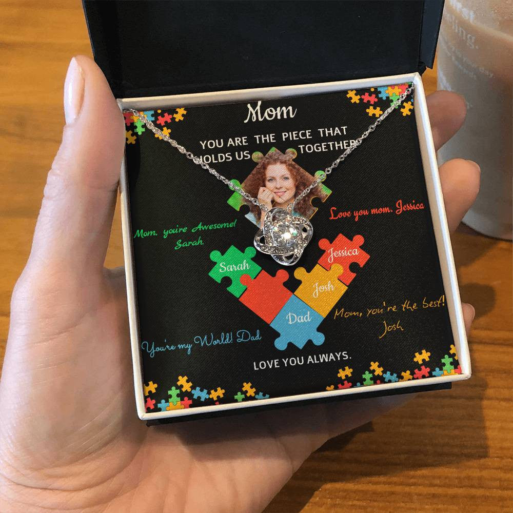 Personalized Name and Photo | Mom Puzzle Piece | Love Knot Necklace | 2 Style | with and without Signature
