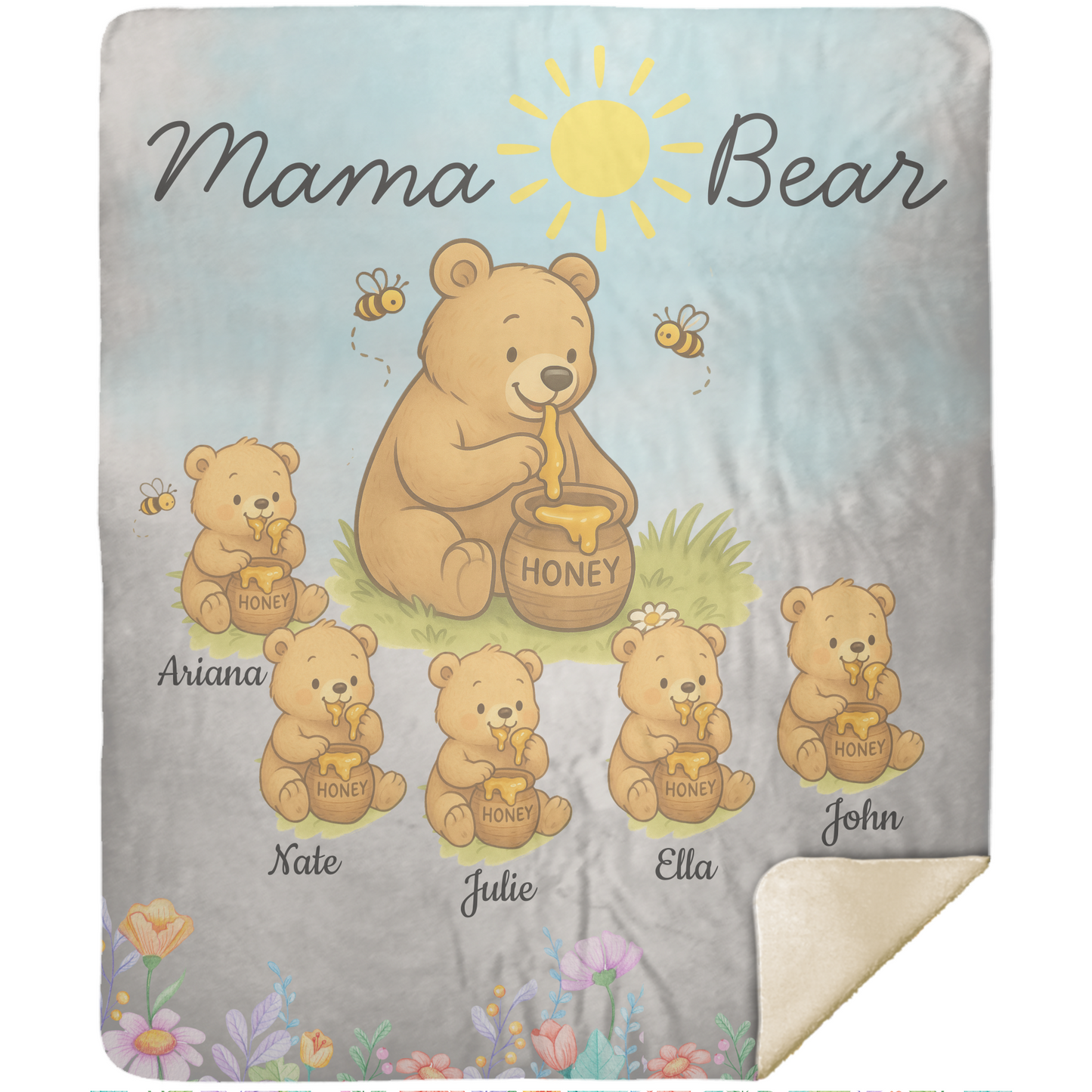Personalized Mama Bear Sunny Meadow | Blanket | Up To 6 Child's Name | Great for Mother's Day, Birthday, Anniversary