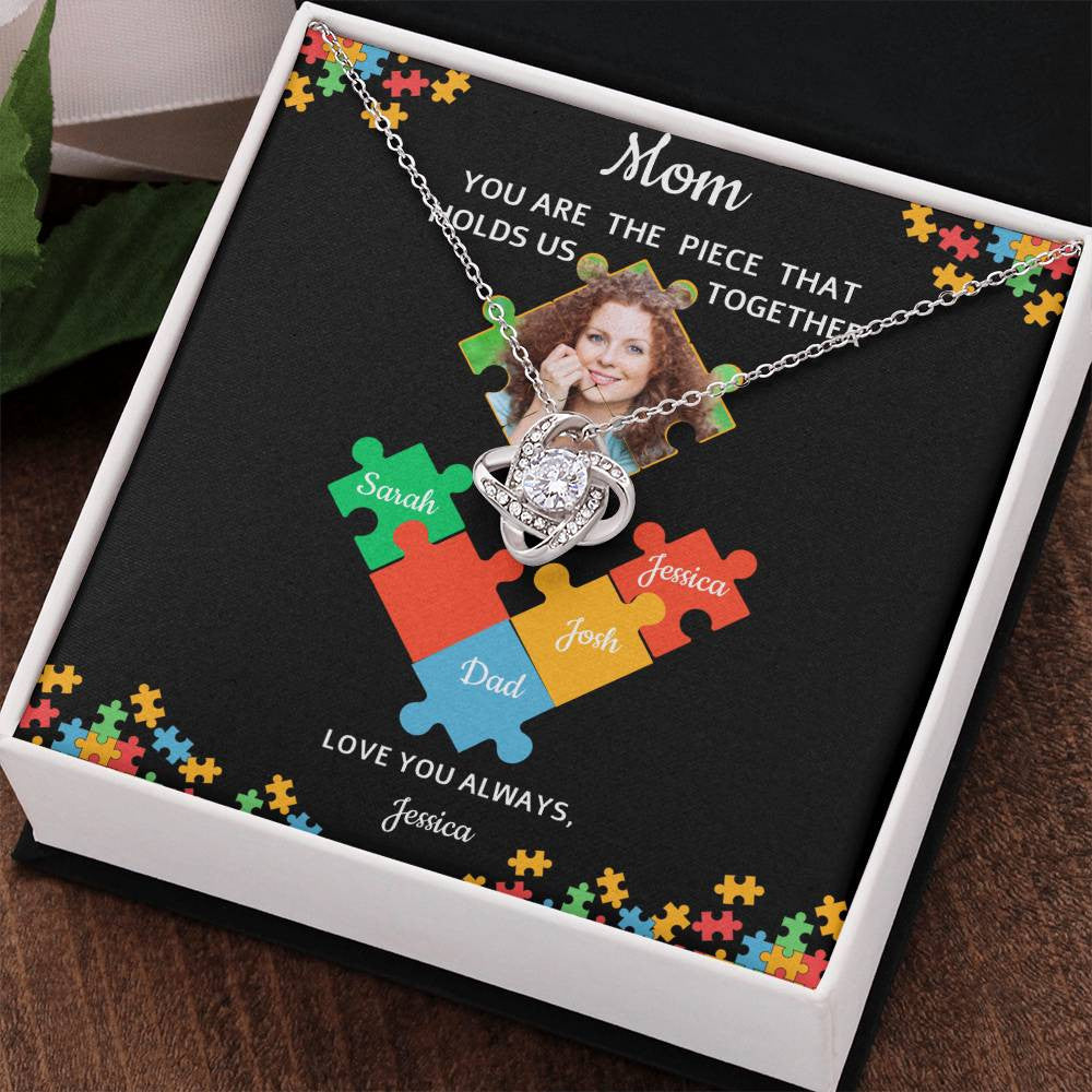 Personalized Name and Photo | Mom Puzzle Piece | Love Knot Necklace | 2 Style | with and without Signature