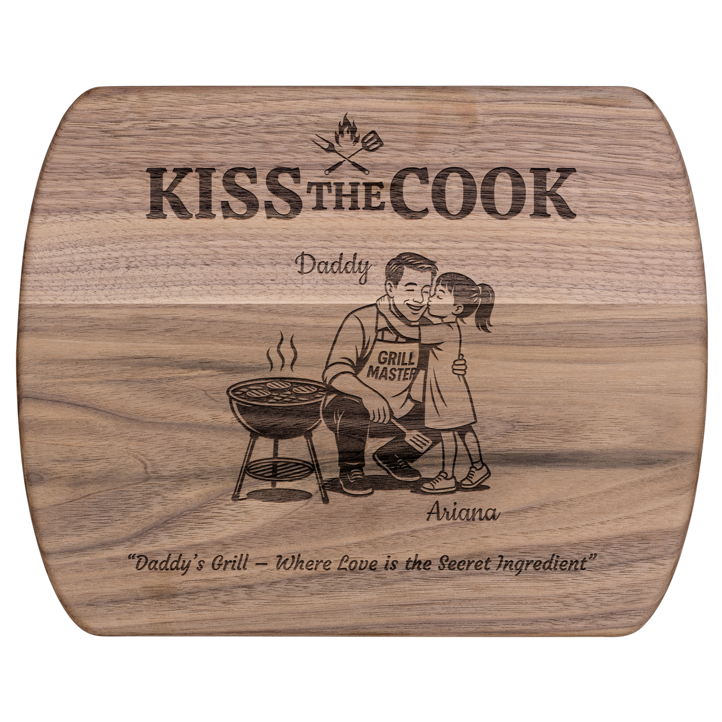 Kiss The Cook | Personalized Kids and Names | Hardwood Oval Cutting Board