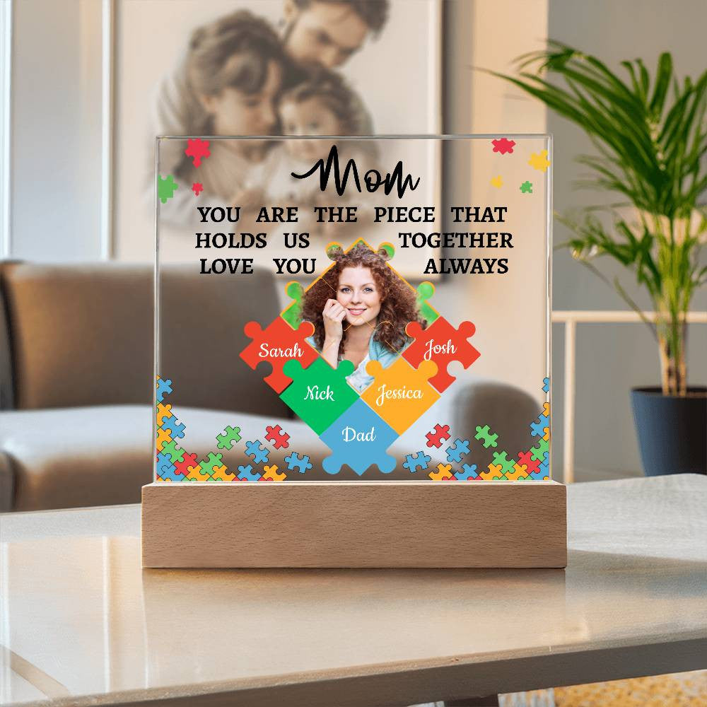 Personalized Name and Photo | Mom's Family Puzzle | Acrylic Square Plaque Night Light