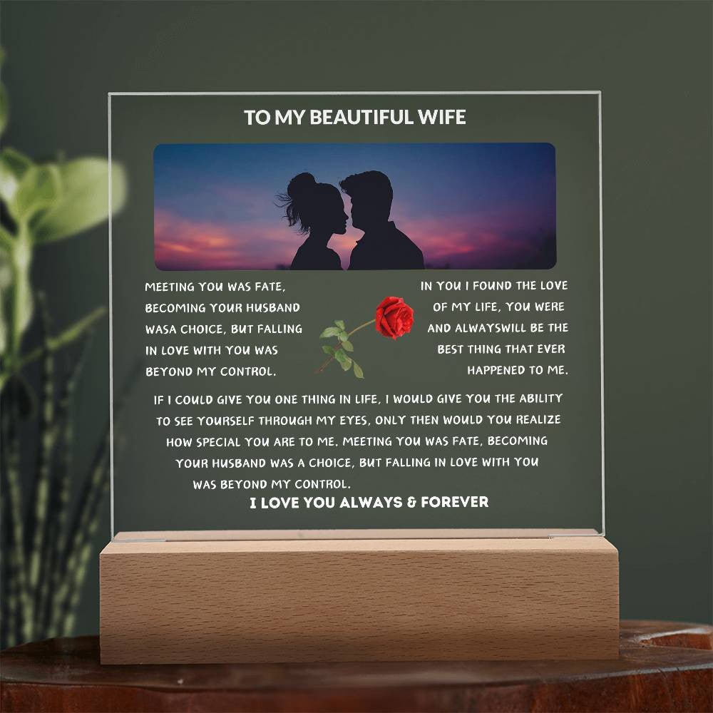 Square Acrylic - To My Beautiful Wife With Rose