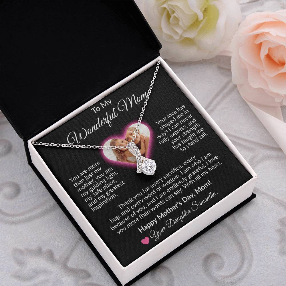 Personalized Photo and Name | To My Wonderful Mom | Alluring Beauty Necklace (Yellow & White Gold Variants)