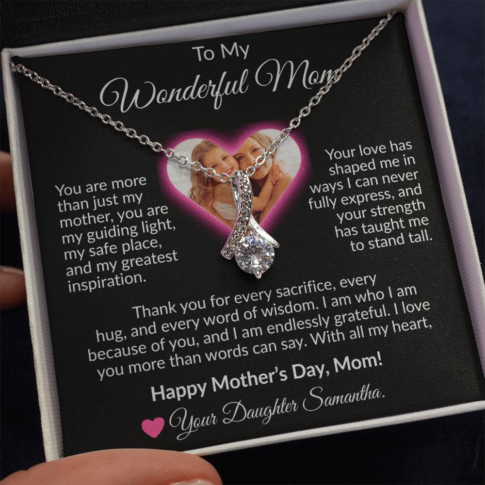 Personalized Photo and Name | To My Wonderful Mom | Alluring Beauty Necklace (Yellow & White Gold Variants)