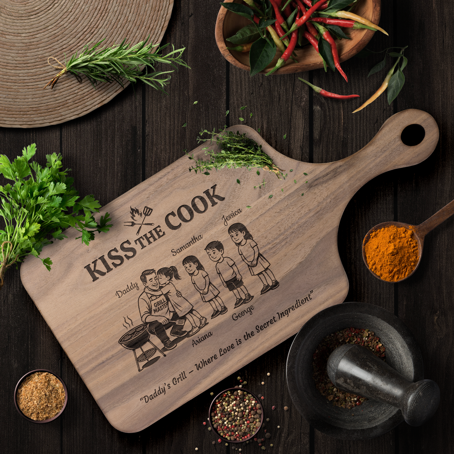 Kiss The Cook | Father's Day Gift | Hardwood Paddle Cutting Board