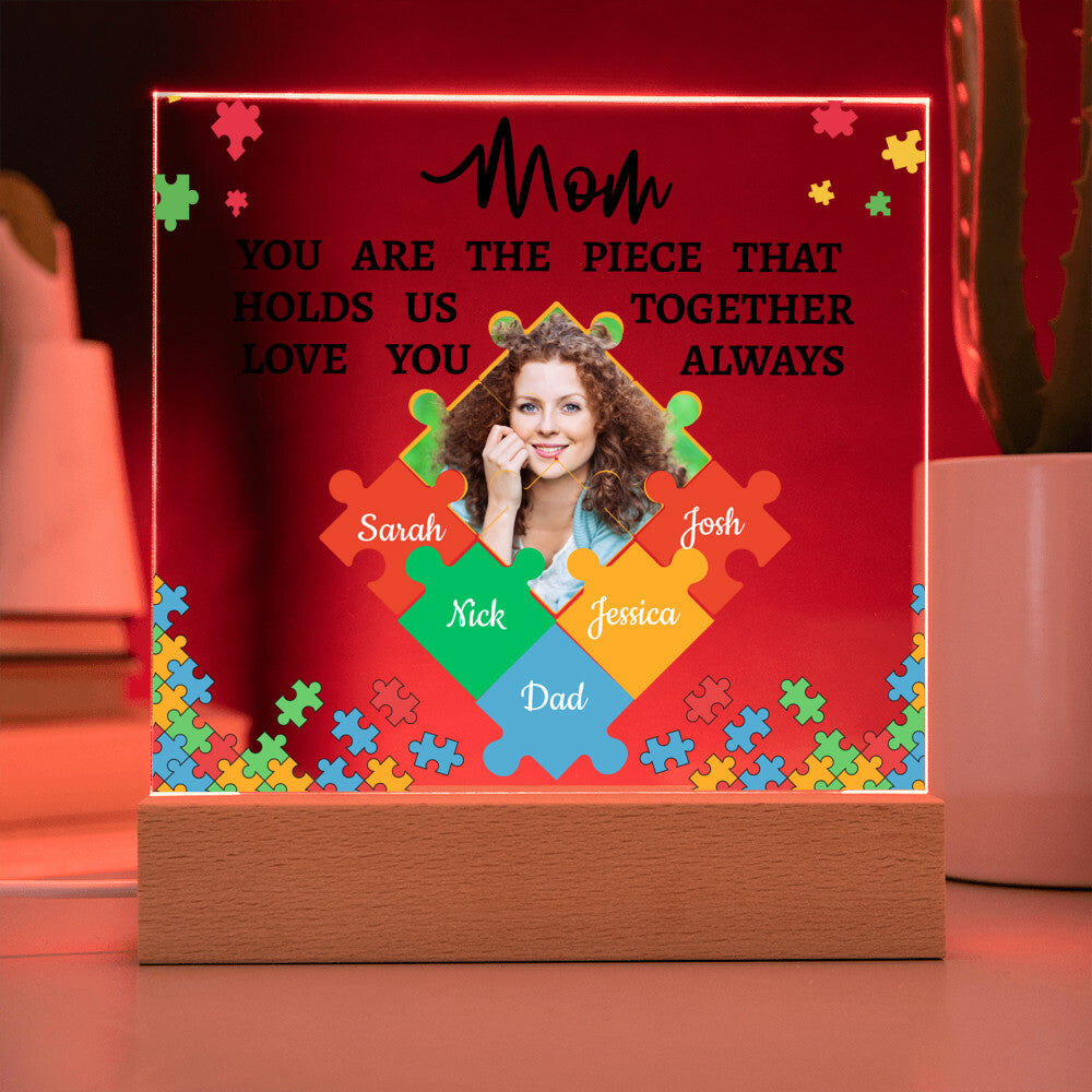 Personalized Name and Photo | Mom's Family Puzzle | Acrylic Square Plaque Night Light