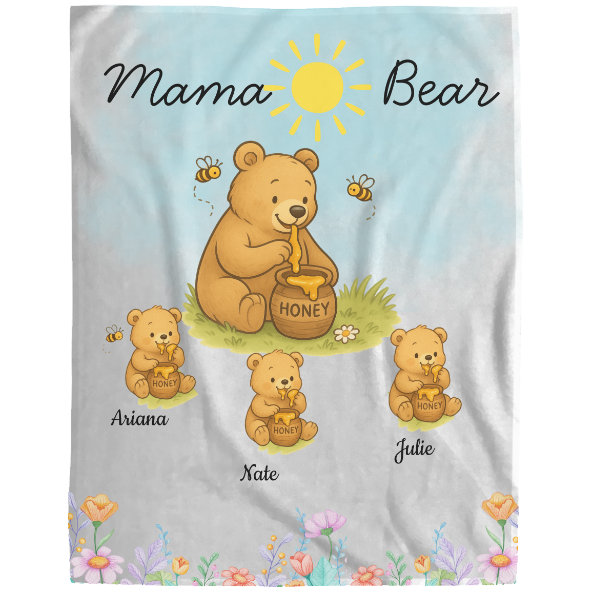 Personalized Mama Bear Sunny Meadow | Blanket | Up To 6 Child's Name | Great for Mother's Day, Birthday, Anniversary