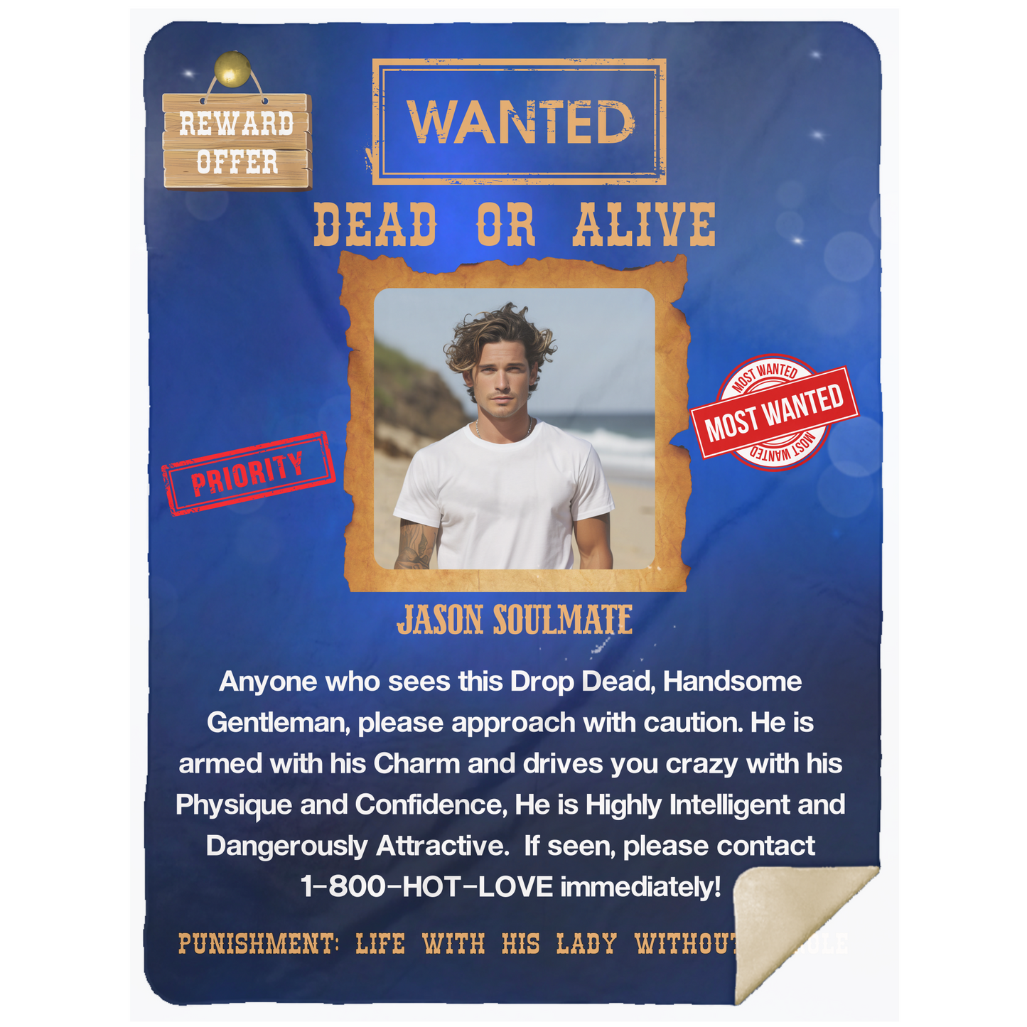 Wanted Dead Or Alive | Personalized | Blanket | Blue