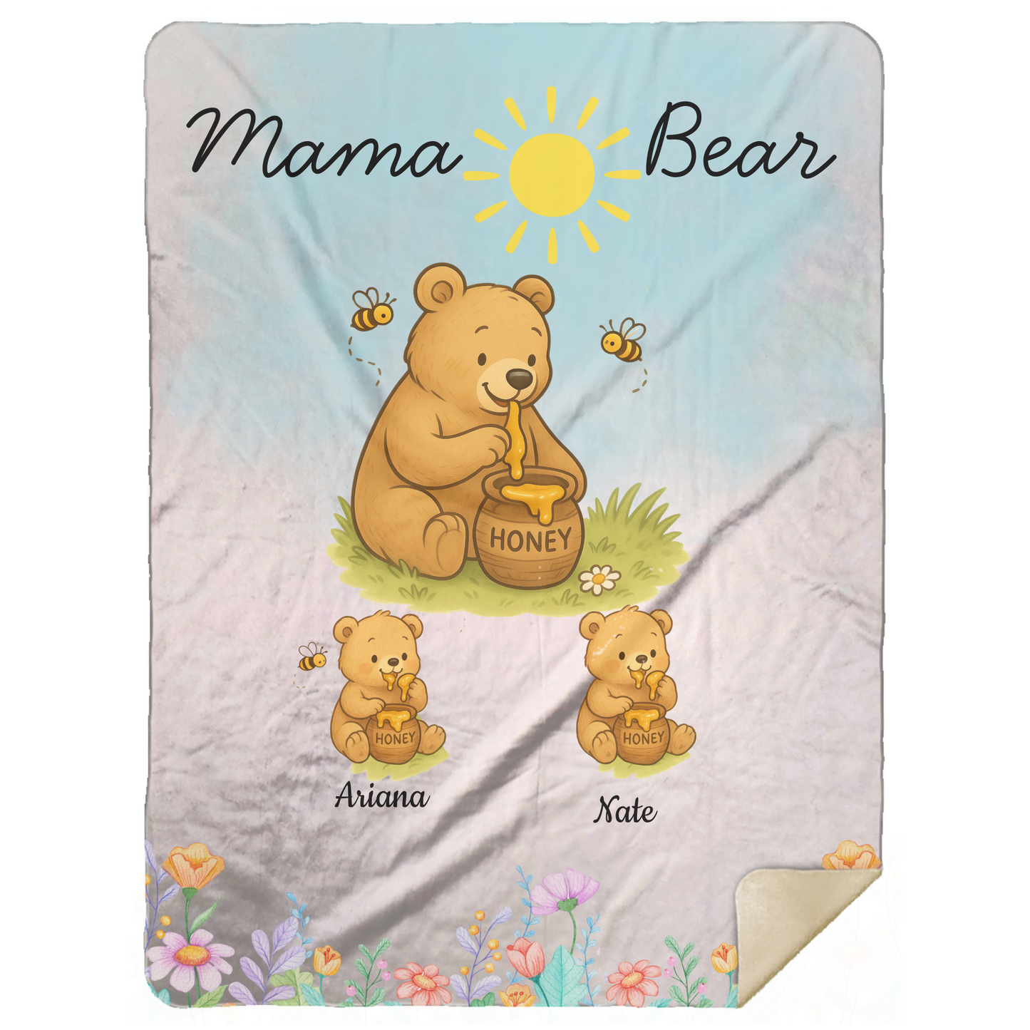 Personalized Mama Bear Sunny Meadow | Blanket | Up To 6 Child's Name | Great for Mother's Day, Birthday, Anniversary