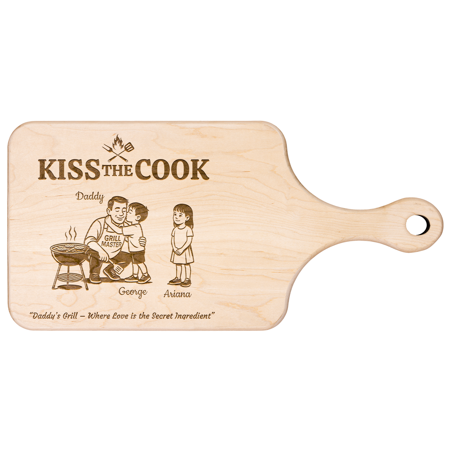 Kiss The Cook | Father's Day Gift | Hardwood Paddle Cutting Board