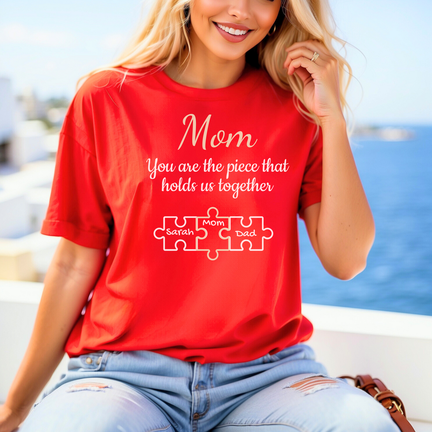 Personalized Names | On Mom Puzzle Piece | For Mother's Day | T-Shirt
