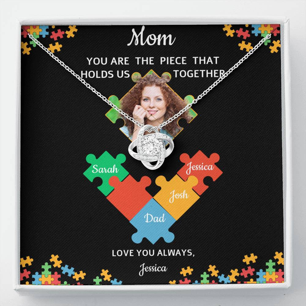 Personalized Name and Photo | Mom Puzzle Piece | Love Knot Necklace | 2 Style | with and without Signature
