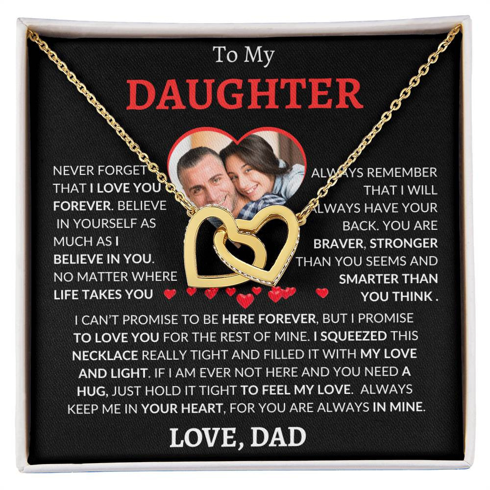 Personalized Photo and Name | To My Daughter | Interlocking Hearts Necklace (Yellow & White Gold Variants)