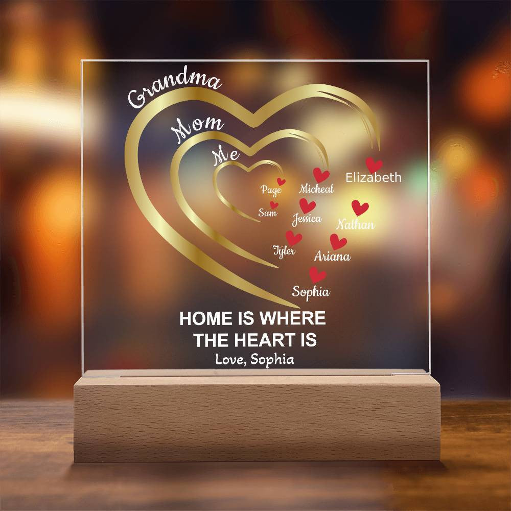 Mom-Grandma Generation Hearts | Personalized Names | Acrylic Square Plaque