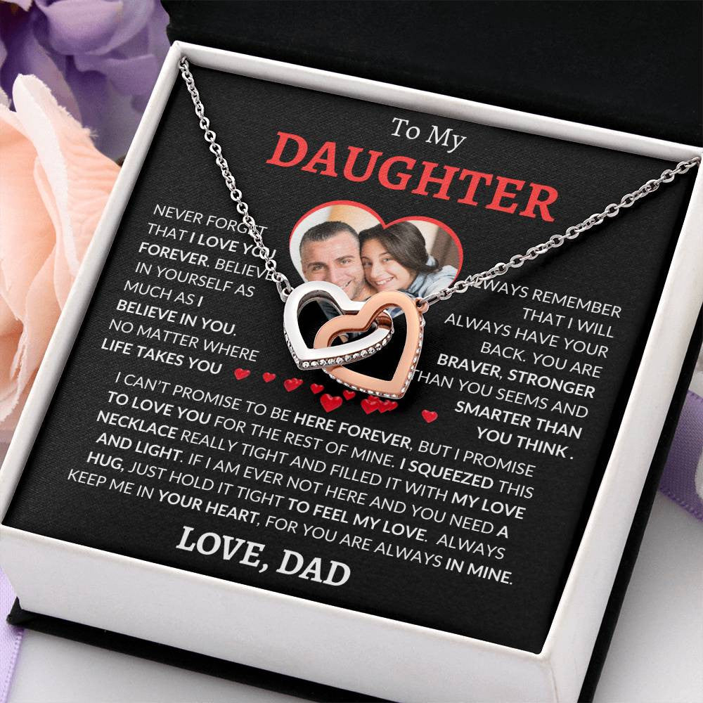 Personalized Photo and Name | To My Daughter | Interlocking Hearts Necklace (Yellow & White Gold Variants)
