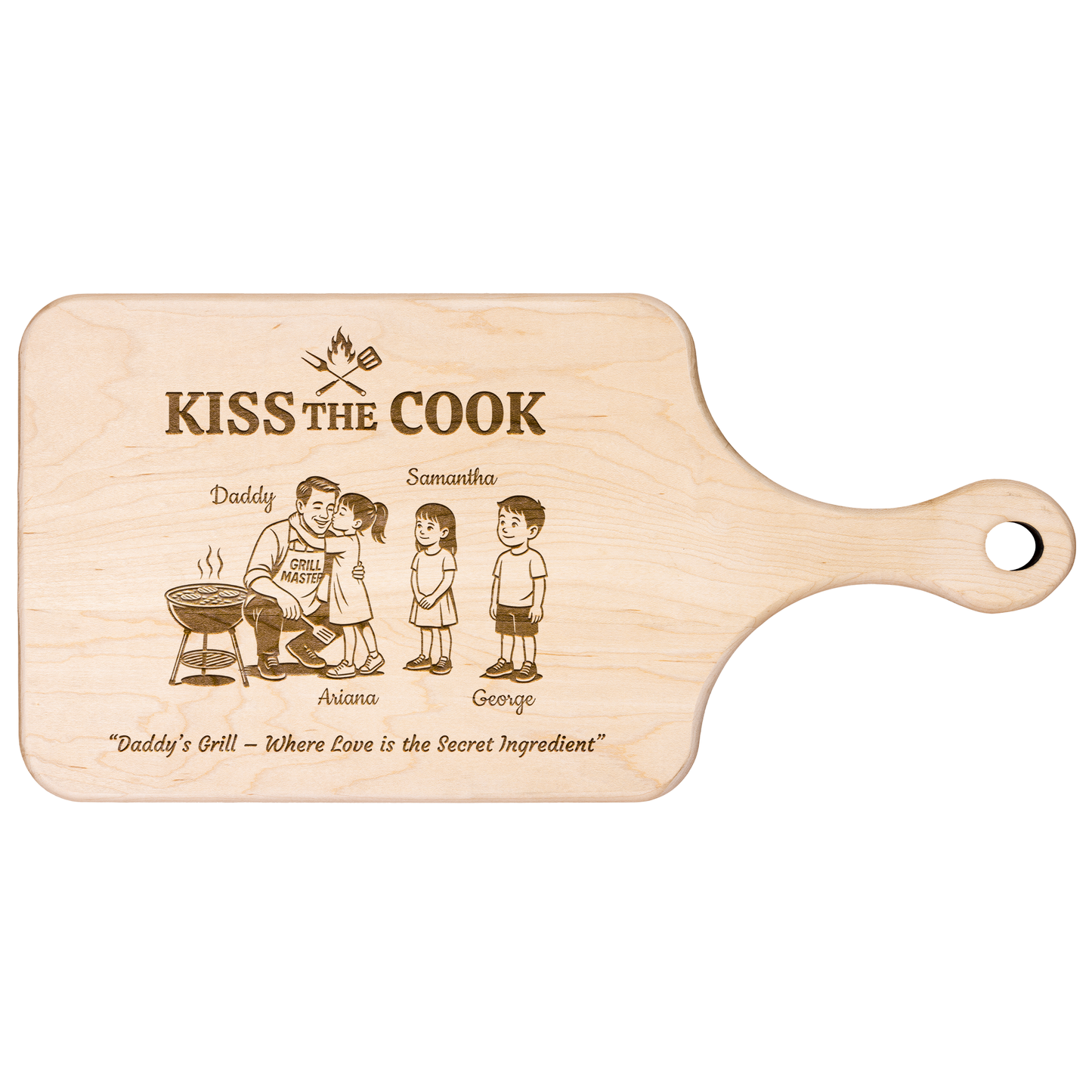 Kiss The Cook | Father's Day Gift | Hardwood Paddle Cutting Board