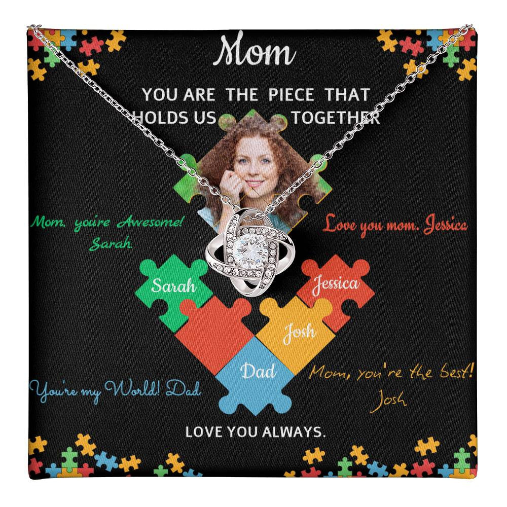 Personalized Name and Photo | Mom Puzzle Piece | Love Knot Necklace | 2 Style | with and without Signature