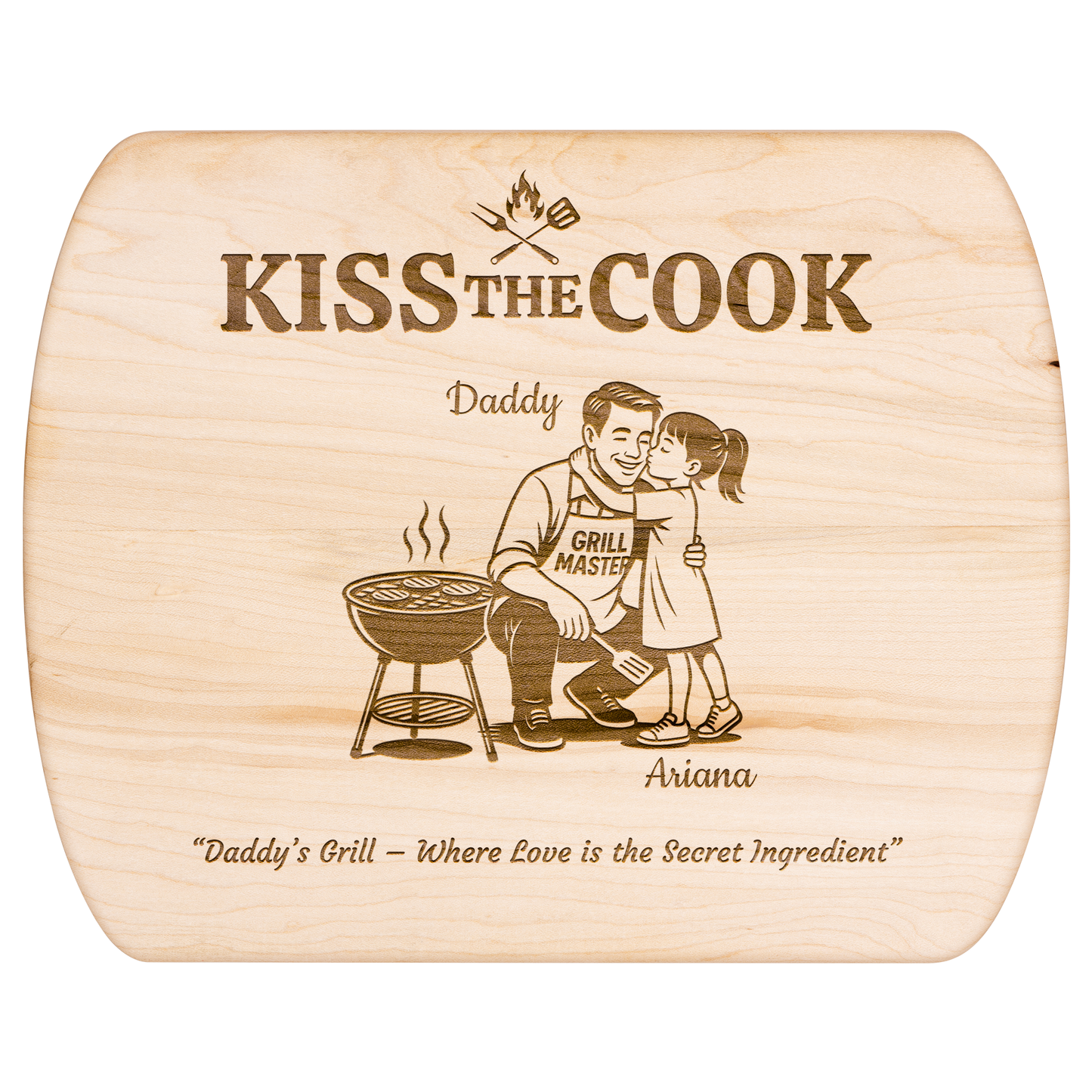 Kiss The Cook | Personalized Kids and Names | Hardwood Oval Cutting Board