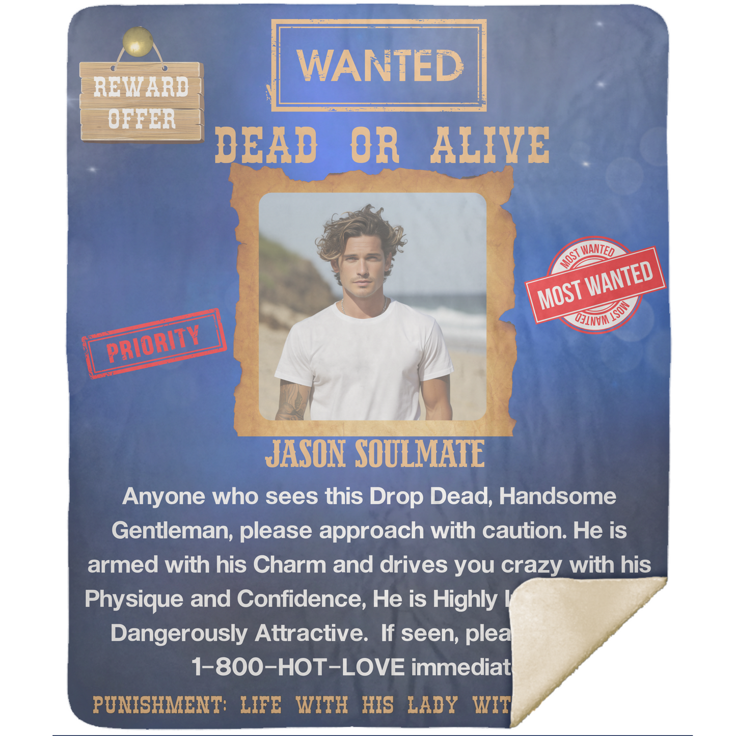 Wanted Dead Or Alive | Personalized | Blanket | Blue