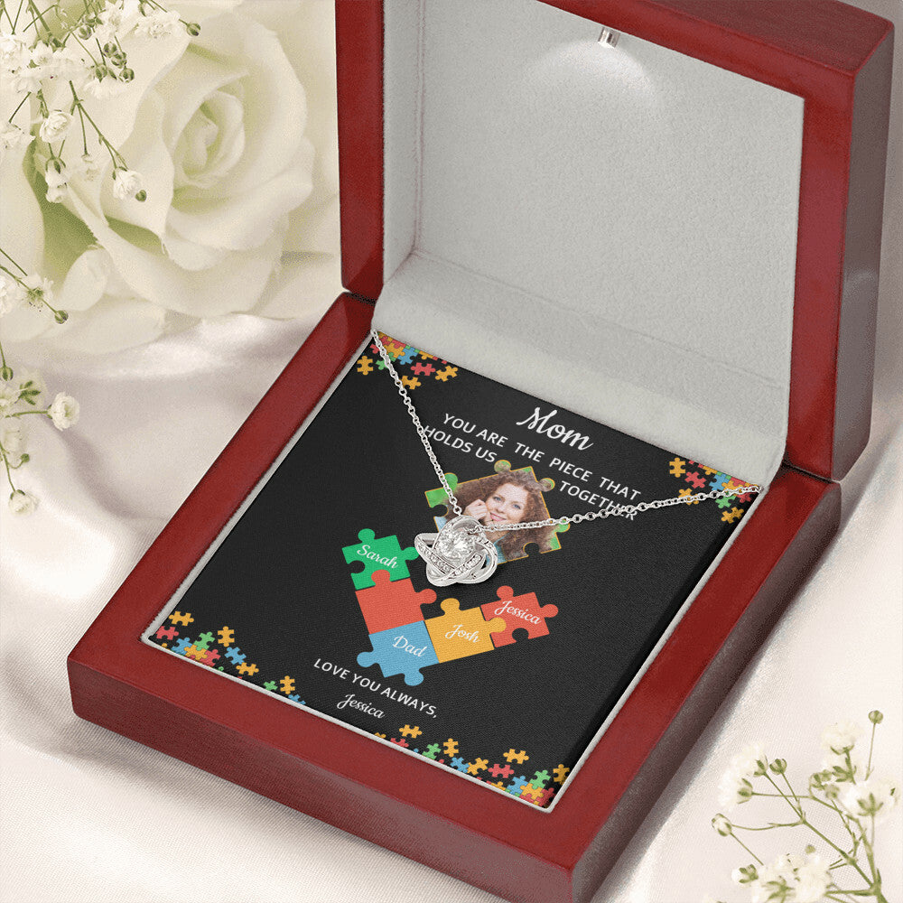 Personalized Name and Photo | Mom Puzzle Piece | Love Knot Necklace | 2 Style | with and without Signature