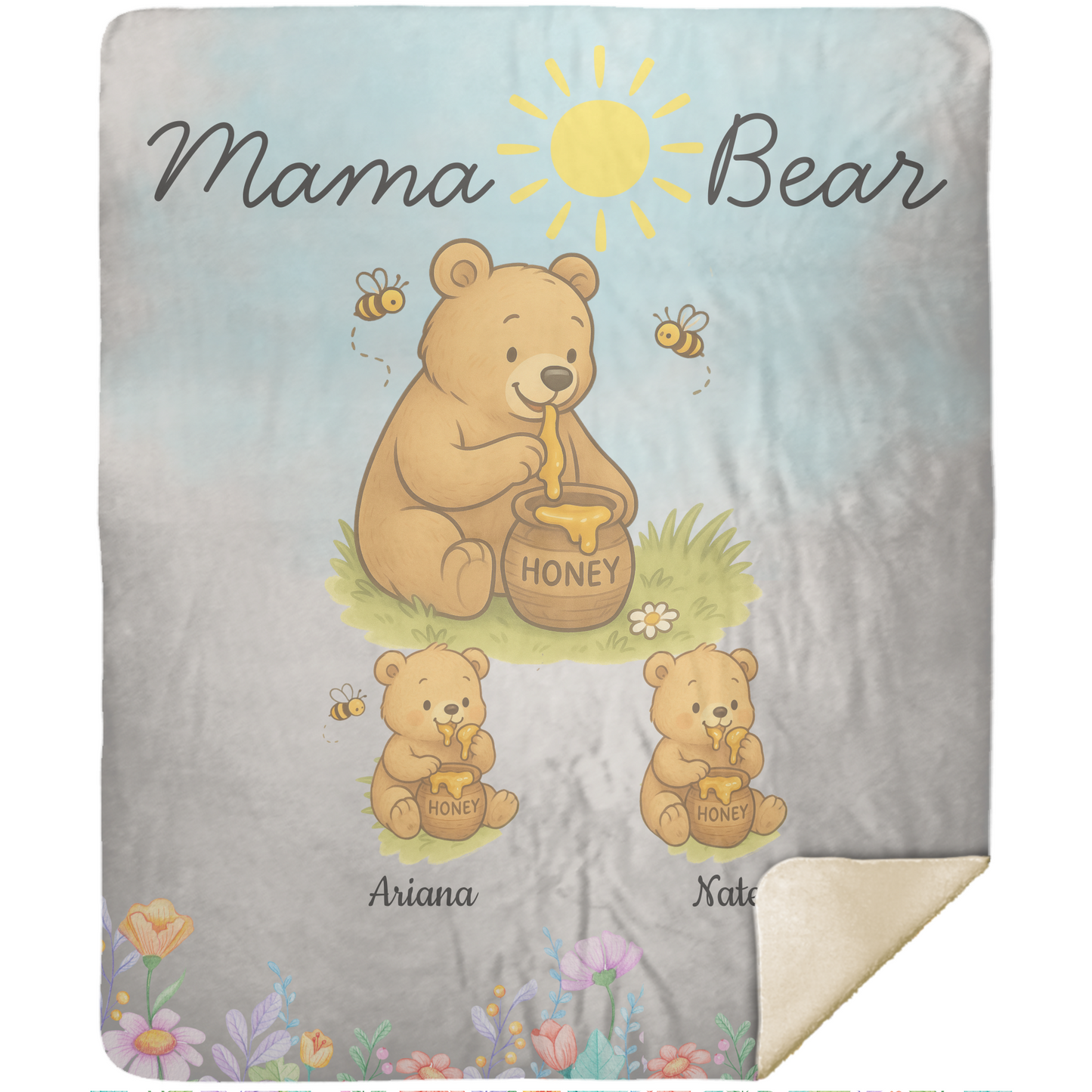 Personalized Mama Bear Sunny Meadow | Blanket | Up To 6 Child's Name | Great for Mother's Day, Birthday, Anniversary